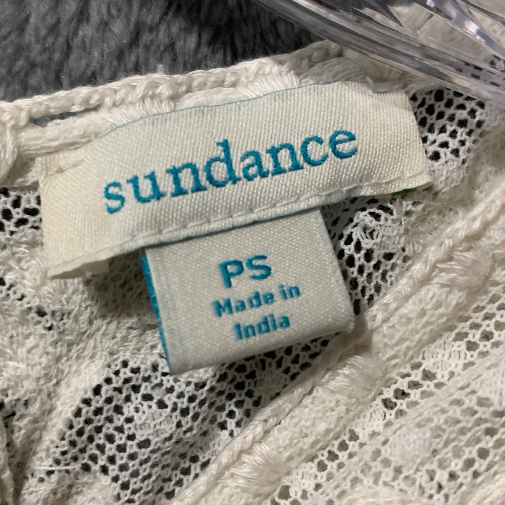 Sundance White Floral Lace Embroidered Ruffle Cuff Blouse Petite Small PS - Picture 6 of 15
